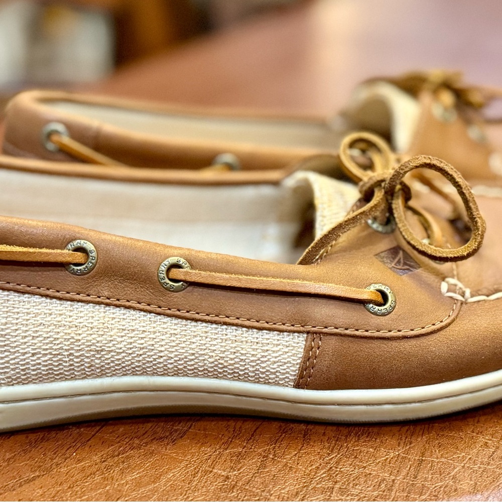 Women's Tan Leather & Canvas Sperry Boat Shoes